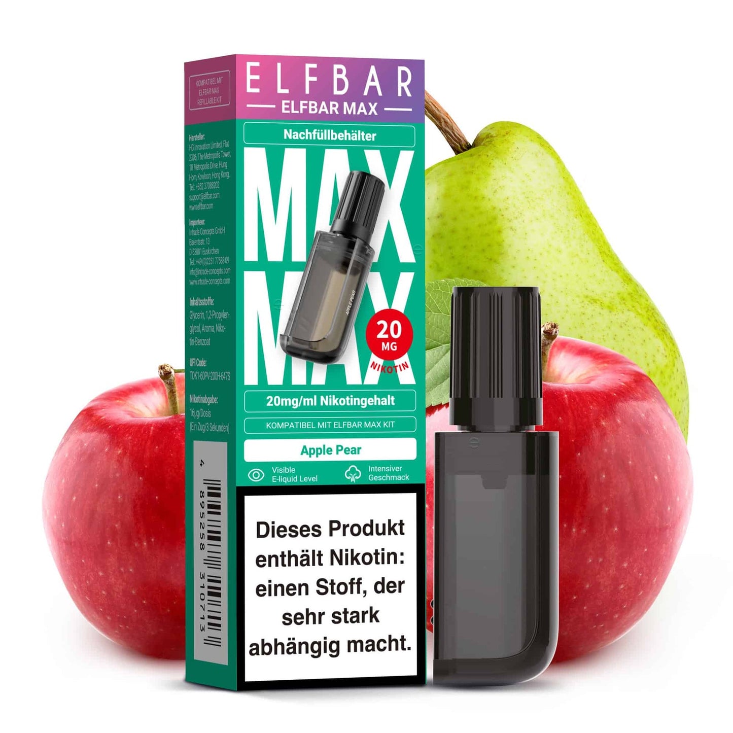 ELFBAR MAX Apple Pear Pod – frisches Apfel‑ und Birnenaroma, 20 mg/ml Nikotinsalz, 10 ml Inhalt