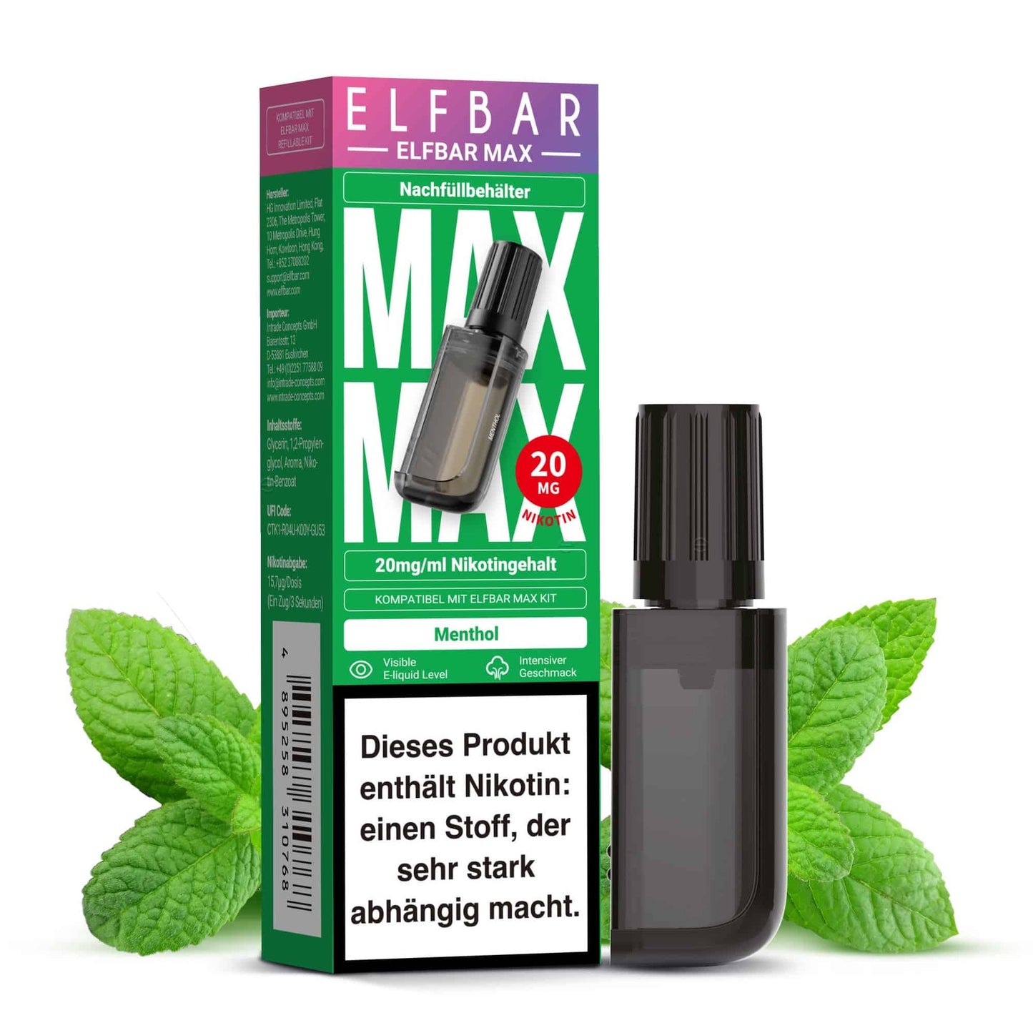 ELFBAR MAX Menthol Pod – klar‑eiskalter Menthol‑Geschmack, 20 mg/ml Nikotin, 10 ml Inhalt