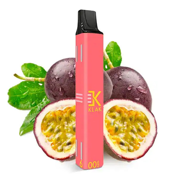 Klik Klak Passionfruit 20mg Produktbild mit Passionsfrucht im Hintergrund
