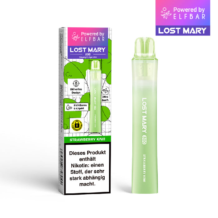 Lost Mary 800 Einweg E-Zigarette Strawberry Kiwi mit Erdbeer- und Kiwi-Geschmack und 20 mg/ml Nikotinsalz.