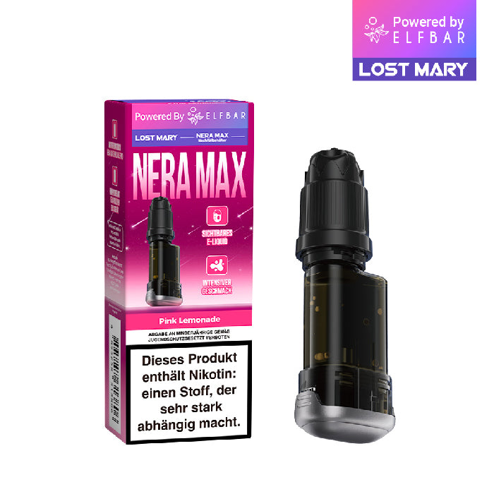 Premium Nera Max Nachfüllbehälter von Lost Mary in der Sorte Pink Lemonade inklusive Box für ein erstklassiges Dampferlebnis.