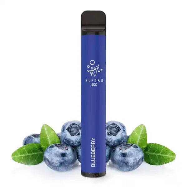 Bild mit Elfbar 600 Blueberry nikotinfrei im Hintergrund sind Blaubeeren.