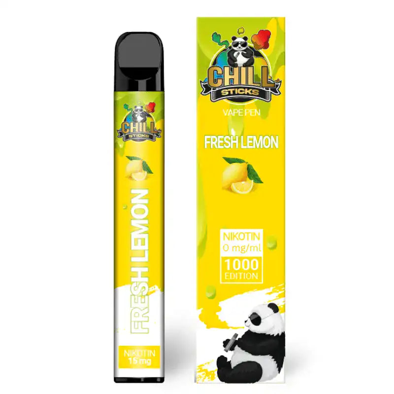Bild mit Chillsticks Fresh Lemon nikotinfrei im Hintergrund ist die Verpackung.