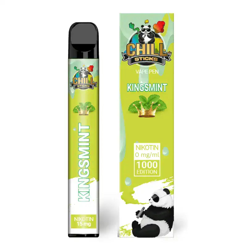 Bild mit Chillsticks Kings Mint nikotinfrei im Hintergrund ist die Verpackung.