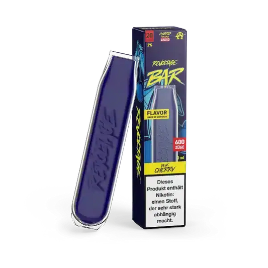 Revoltage Blue Cherry Produktbild mit Vape und Verpackung