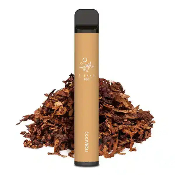 Elfbar Tobacco Produktbild mit Tabak im Hintergrund