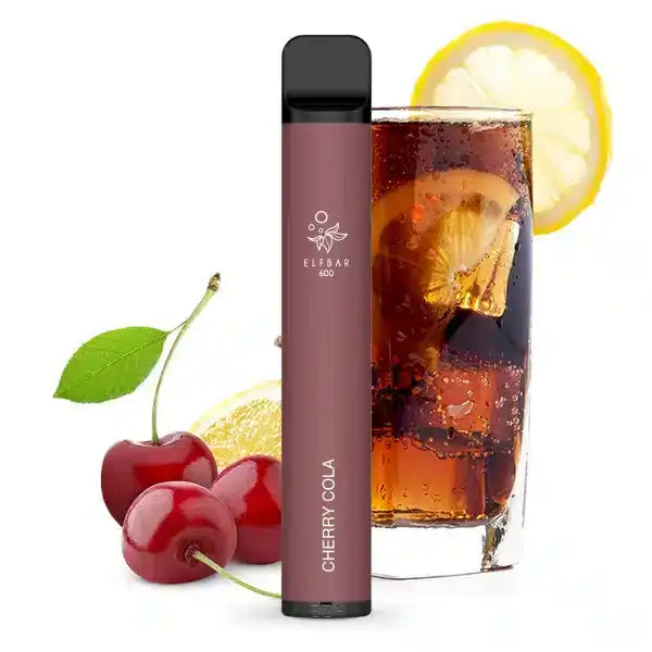 Elfbar Cherry Cola Produktbild mit Kirschen und kühler Cola im Hintergrund