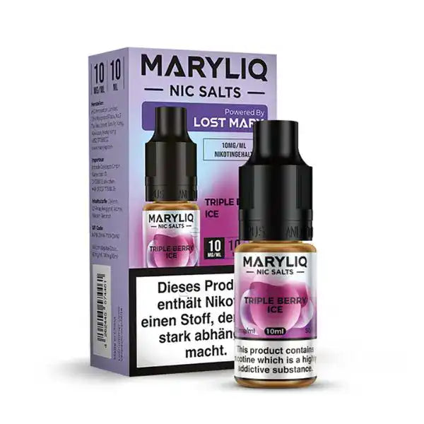 10ml Maryliq Triple Berry Ice mit 20 mg/ml nikotinstärke by Elf Bar mit Verpackung.