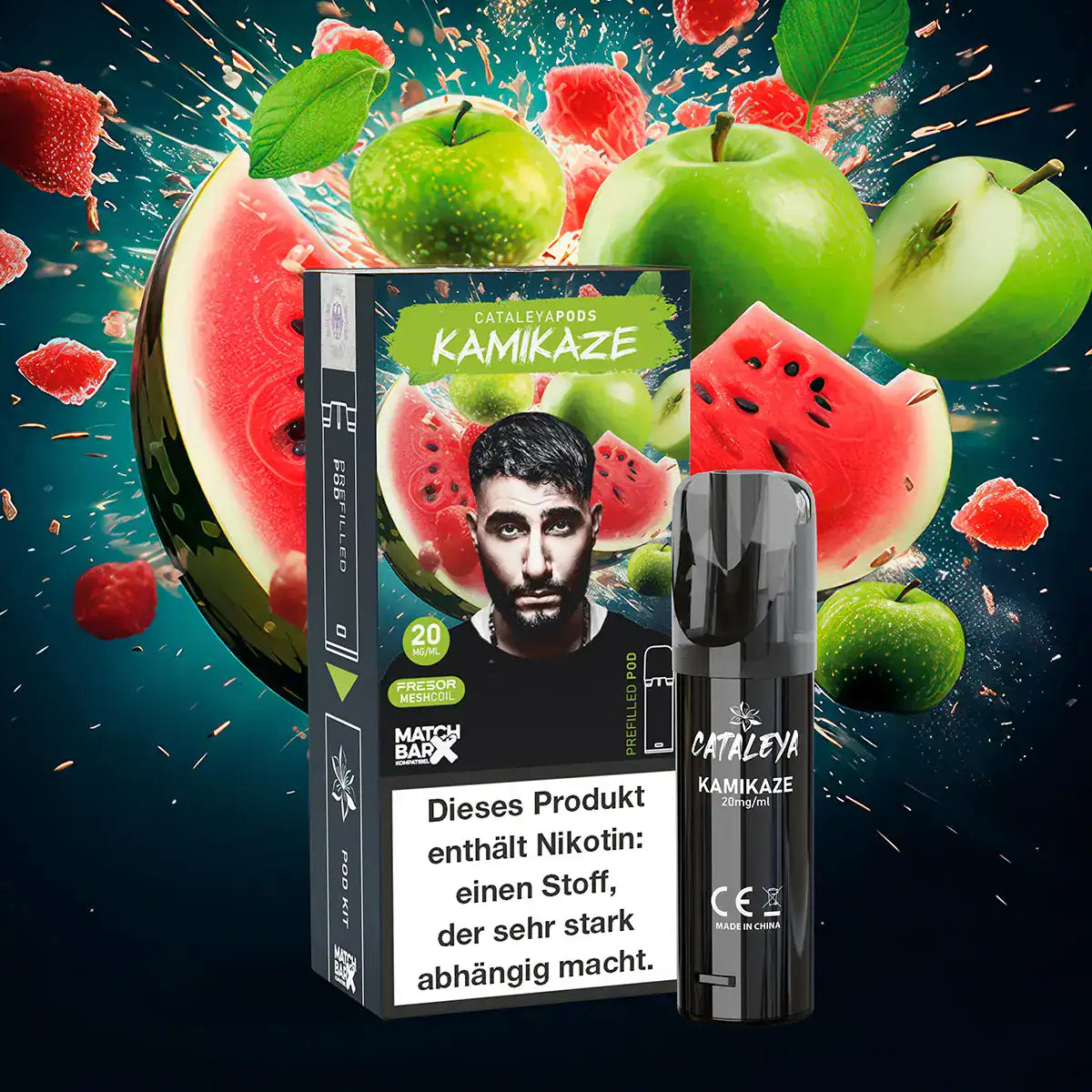 Cataleya Kamikaze Pods - Frischer Geschmack von Wassermelone, grünen Äpfeln und Beeren. Voreingestelltes Nikotinprodukt für intensives Dampferlebnis mit 20 mg/ml Nikotin. Ideal für MatchBar X-System.
