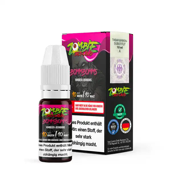 Zombie Bombons Himbeer-Bonbons E-Liquid mit 10 mg Nikotin in 10 ml, ideal für intensive Fruchterlebnisse. Hochwertiges Produkt, hergestellt in Deutschland, nicht für Kinder geeignet.