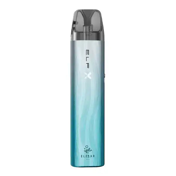 ELF Bar ELFX Vape Pen in stilvollem Türkisblau mit elegantem Design und transparentem Mundstück, ideal für mobiles Dampfen.