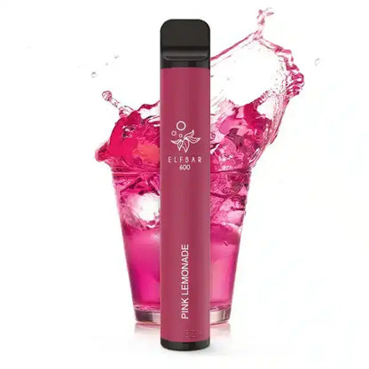 Elfbar Pink Lemonade Produktbild mit Limonade im Hintergrund