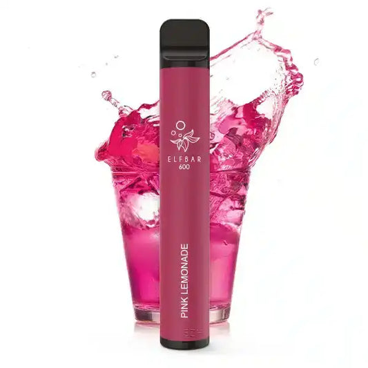Elfbar Pink Lemonade Produktbild mit Limonade im Hintergrund