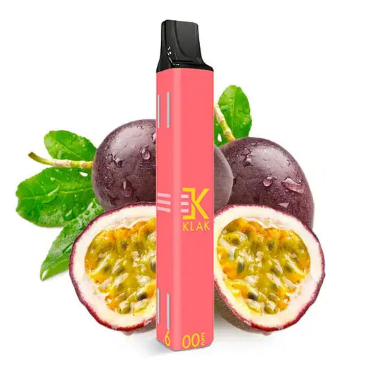 Klik Klak Passionfruit 20mg Produktbild mit Passionsfrucht im Hintergrund