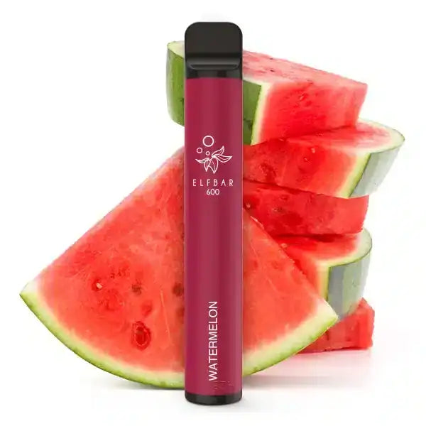 Elfbar Watermelon Produktbild mit Wassermelonenscheiben im Hintergrund