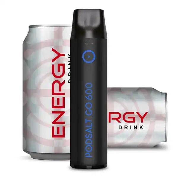 Pod Salt Energy Produktbild mit zwei Energydrinks im Hintergrund