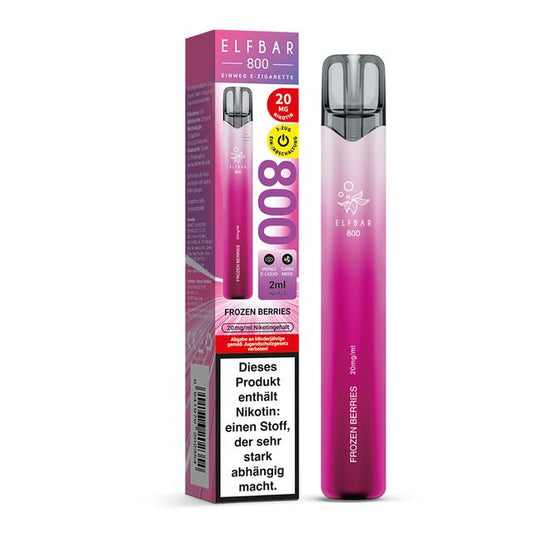 Elfbar 800 Einweg E-Zigarette Frozen Berries mit Verpackung, pinkes Gerät mit gefrorenem Beerenmix-Geschmack, 20 mg Nikotin und bis zu 800 Zügen.
