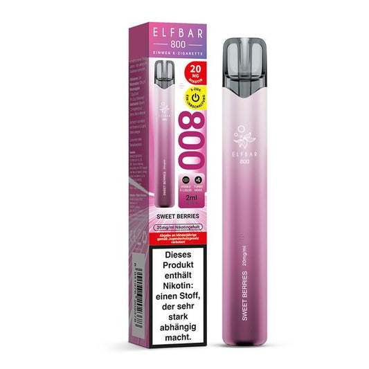 Elfbar 800 Einweg E-Zigarette Sweet Berries mit Verpackung, rosa Gerät mit süßem Beerenmix-Geschmack, 20 mg Nikotin und bis zu 800 Zügen.