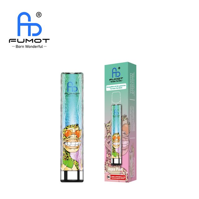 Fumot Tornado Pod Akku in Aqua Pink mit Leoparden-Affen-Grafik und Verpackung. Kompatibel mit der Tornado Pod Serie.