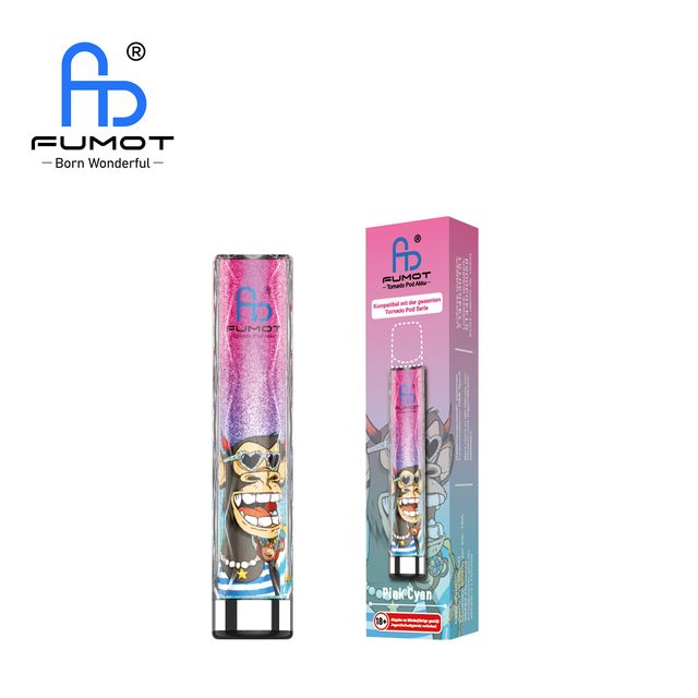 Fumot Tornado Pod Akku in Pink Cyan mit Affen-Grafik und Herz-Sonnenbrille samt Verpackung. Kompatibel mit der Tornado Pod Serie.