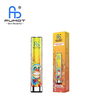 Fumot Tornado Pod Akku in der Farbe Yellow Red mit Clown-Grafik und passender Verpackung. Kompatibel mit der Tornado Pod Serie.