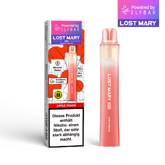 Lost Mary 800 Einweg E-Zigarette Apple Peach mit Apfel- und Pfirsichgeschmack, 20 mg/ml Nikotinsalz.