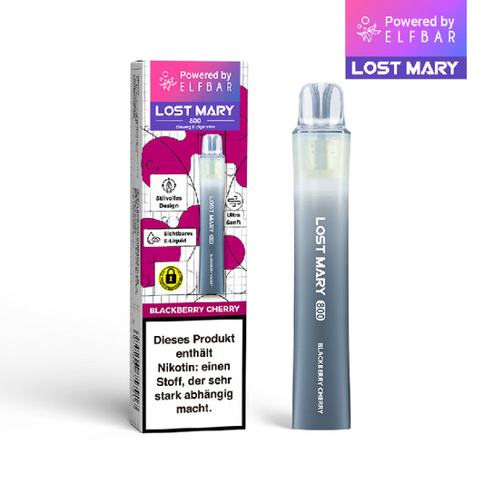 Lost Mary 800 Einweg E-Zigarette Blackberry Cherry mit Brombeer- und Kirschgeschmack, 20 mg/ml Nikotinsalz.