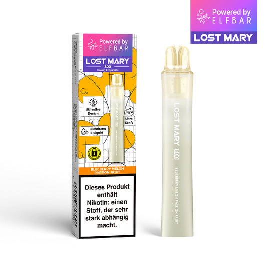 Lost Mary 800 Einweg E-Zigarette Blueberry Melon Passion Fruit mit Blaubeer-, Melonen- und Passionsfrucht-Geschmack, 20 mg/ml Nikotinsalz.