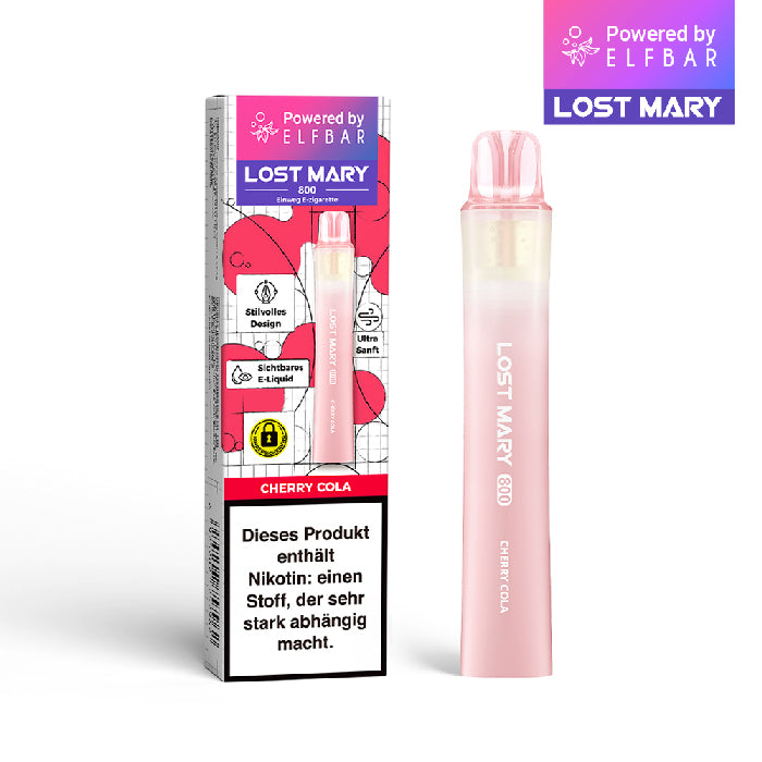 Lost Mary 800 Einweg E-Zigarette Cherry Cola mit Kirsch- und Cola-Geschmack, 20 mg/ml Nikotinsalz.