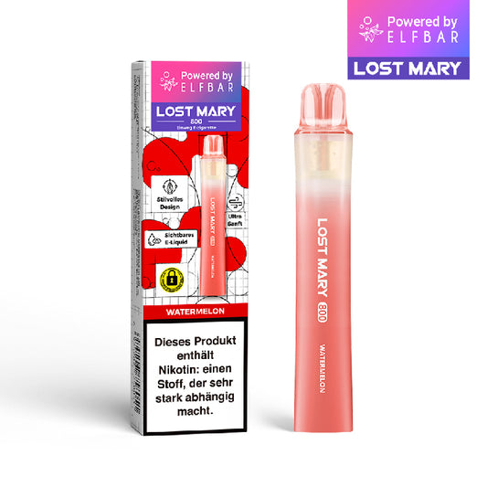 Lost Mary 800 Einweg E-Zigarette Watermelon mit Wassermelonen-Geschmack und 20 mg/ml Nikotinsalz.