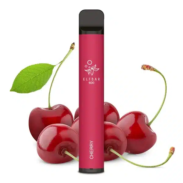 Elfbar Cherry Produktbild mit Kirschen im Hintergrund