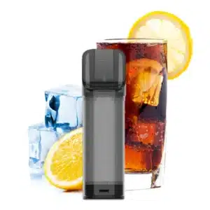 ELFA Cola Pod Produktbild mit erfrischender Cola, Zitrone und Eiswürfeln abgebildet