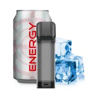 ELFA PODS Elfergy Produktbild mit Energydrink und Eiswürfeln im Hintergrund als Produktbild dargestellt