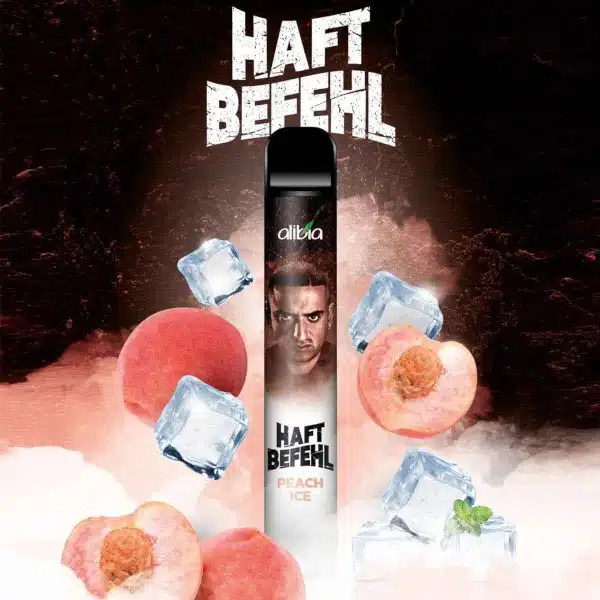 Haftbefehl Peach Ice Produktbild mit Pfirsich und Eiswürfeln