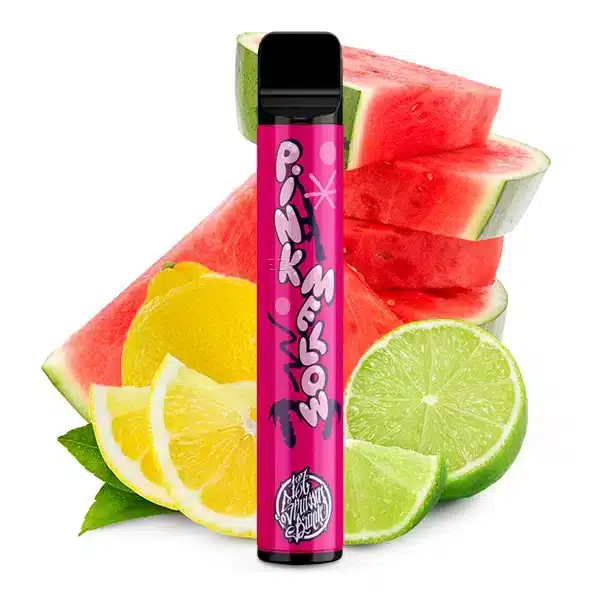 187 Pink Mellow Nikotinfrei Produktbild mit Wassermelonen Scheiben, Zitrone und Limette im Hintergrund