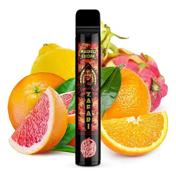 187 Zafari nikotinfrei Produktbild mit Orange, Grapefruit, Zitrone und Drachenfrucht im Hintergrund