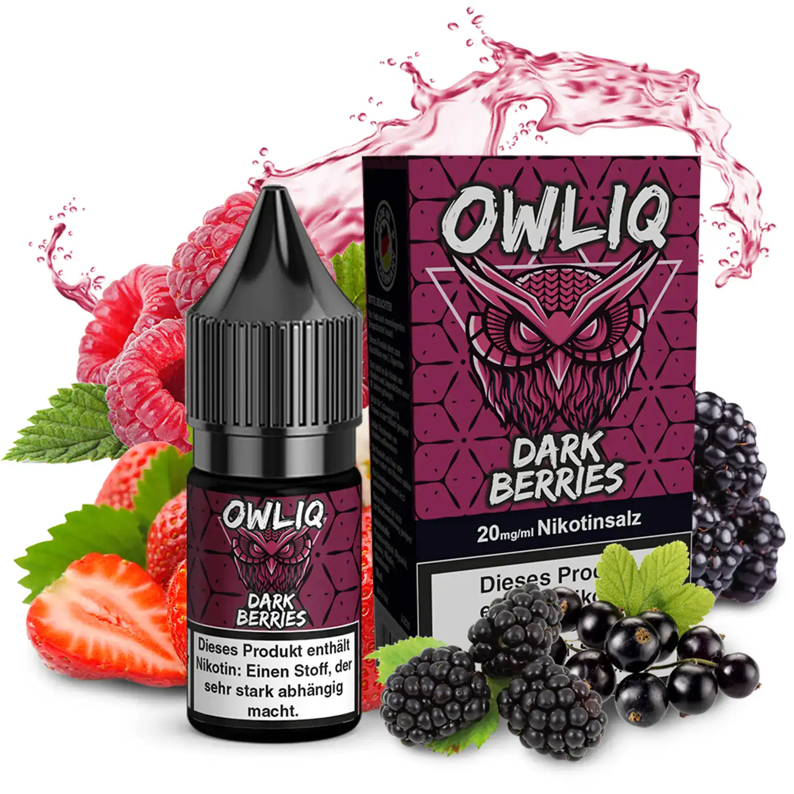 Entdecke mit dem OWLIQ Dark Berries Liquid eine aufregende Kombination aus verschiedenen dunklen Beeren, die dir mit ihrem süßen und saftigen Geschmack ein unvergleichliches Dampferlebnis bieten.