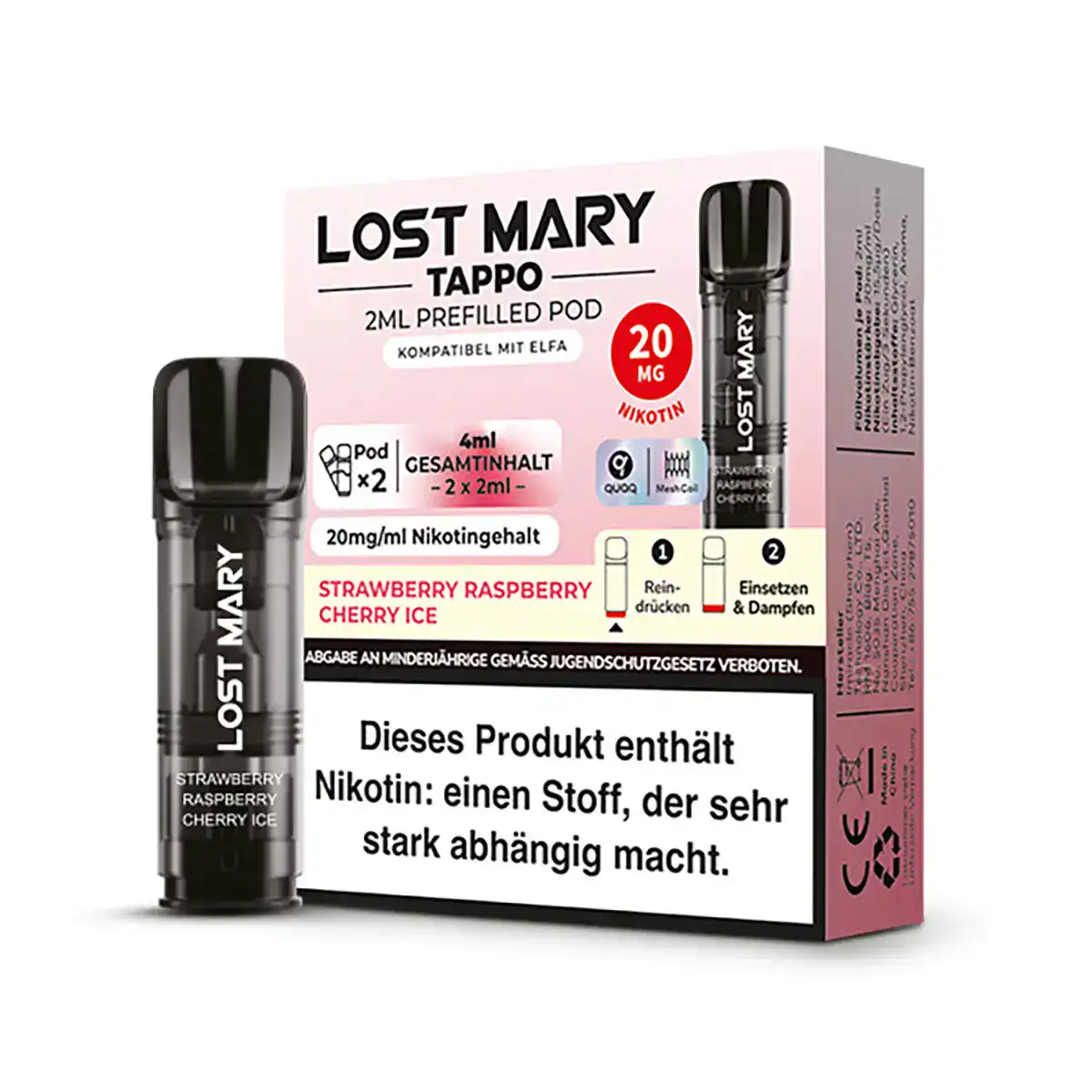 Lost Mary Tappo Pods Strawberry Raspberry Cherry Ice 20mg/ml