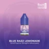 Das Bild zeigt eine Flasche des E-Liquids RandM Tornado - Blue Razz Lemonade. Die Flasche enthält 10 ml Liquid mit einer Nikotinstärke von 20 mg/ml. Auf der Flasche sind die Aromen "Blue Razz" und "Lemonade" deutlich abgebildet, was auf eine fruchtige Mischung aus blauen Himbeeren und Zitronenlimonade hinweist. Der Hintergrund ist in einem sanften Farbverlauf von Lila zu Blau gehalten, und im oberen rechten Bereich des Bildes ist das RandM Tornado Logo sichtbar.