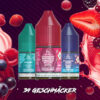 Das Bild zeigt drei verschiedene E-Liquid-Flaschen mit verschiedenen Geschmacksrichtungen: Cool Mint (grüne Flasche) Strawberry Watermelon Bubblegum (rote Flasche) Strawberry Grape (blaue Flasche) Unter den Flaschen steht der Text: "JETZT BESTELLEN!"