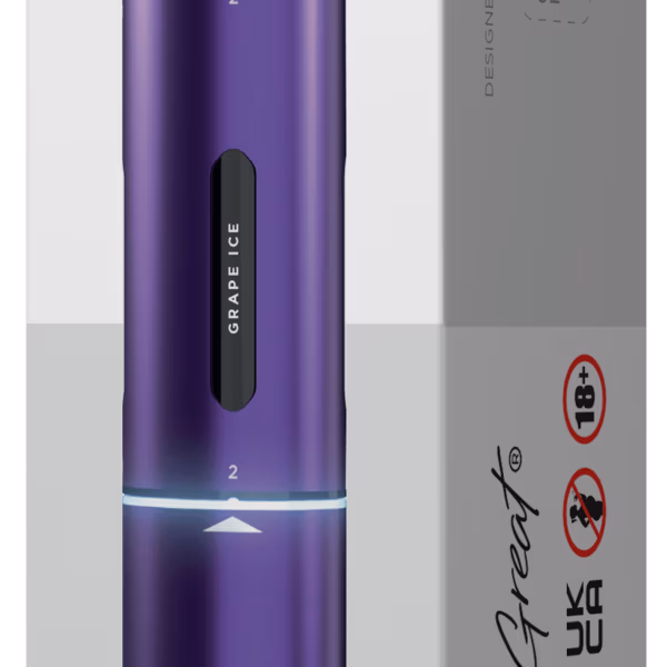 IVG Air 4 in 1 Basisgerät Purple: Lila Vape-Pen mit austauschbaren Pods, verpackt in einer weißen und grauen Schachtel mit "4in1"-Aufdruck und Nikotinwarnhinweis.