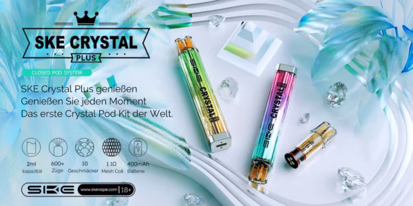 banner auf dem SKE Crystal Vapes zu sehen sind