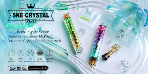 banner auf dem SKE Crystal Vapes zu sehen sind