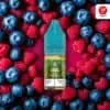 Flasche RandM Tornado Liquid Blueberry Raspberry 20 mg/ml vor fruchtigem Hintergrund – E-Liquid mit süßem Aroma von Blaubeeren und Himbeeren