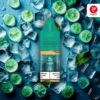 Flasche RandM Tornado Liquid Cool Mint 20 mg/ml vor eisigem Minzhintergrund – E-Liquid mit intensivem Menthol- und Minzgeschmack
