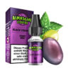 Al Massiva Liquid Black Lebanese: Lila Liquid mit Traube und Minze vor Früchten und Verpackung mit Nikotinwarnung.