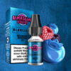 Al Massiva Liquid Blaulicht: Blaues Blueberry Berrymix Ice Liquid vor Beeren und Verpackung mit Nikotinwarnung.