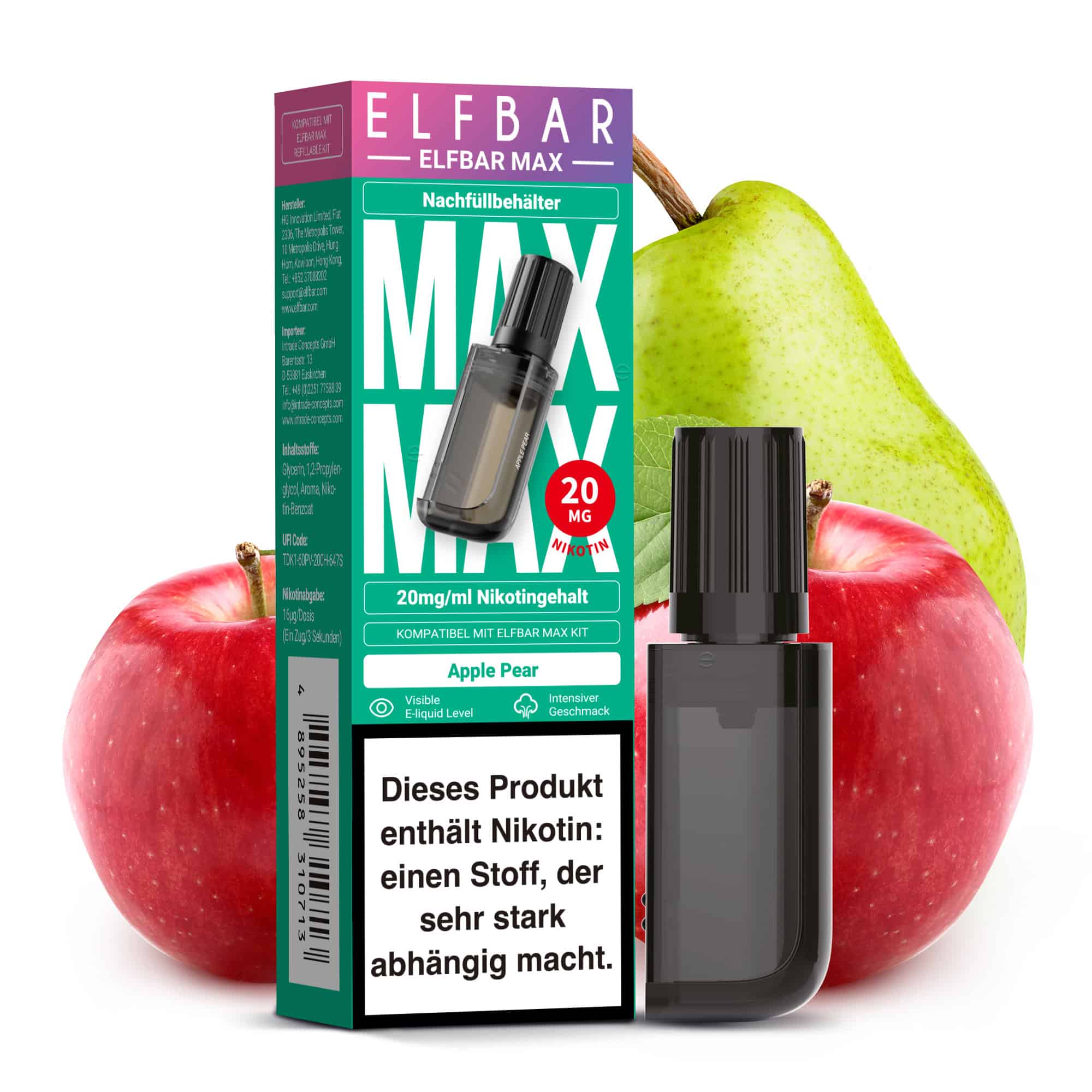 ELFBAR MAX Apple Pear Pod – frisches Apfel‑ und Birnenaroma, 20 mg/ml Nikotinsalz, 10 ml Inhalt