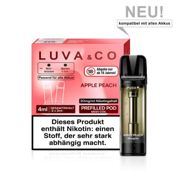 Lovesticks LUVA & CO Apple Peach Pod – fein abgestimmte Mischung aus knackigem Apfel und saftigem Pfirsich, 20 mg/ml Nikotinsalz, 4 ml Inhalt