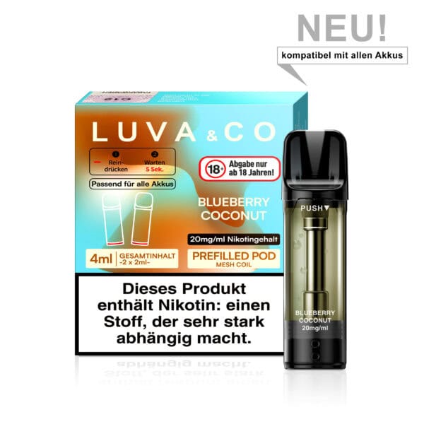 Lovesticks LUVA & CO Blueberry Coconut Pod – saftige Blaubeere trifft cremige Kokosnuss, 20 mg/ml Nikotin, vorgefüllt mit 4 ml Nikotinsalz‑Liquid